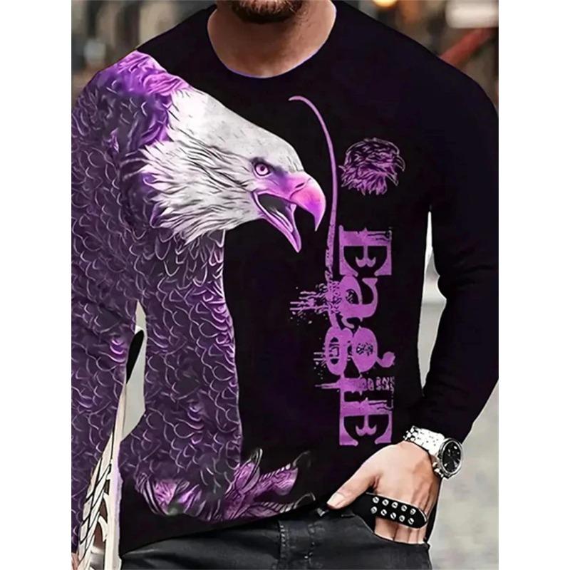 Men's T Shirts Vintage Animal Eagle 3d Printed Casual Long Sleeve Tee Shirt Fashion Outfits Streetwear O Neck Oversized Tops