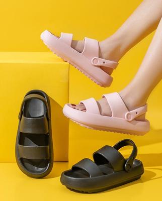 Модные женские летние пляжные сандалии на платформе, зеленые, мягкая подошва, ЭВА, шлепанцы, женские, модные, нескользящие, уличные тапочки, женская удобная обувь