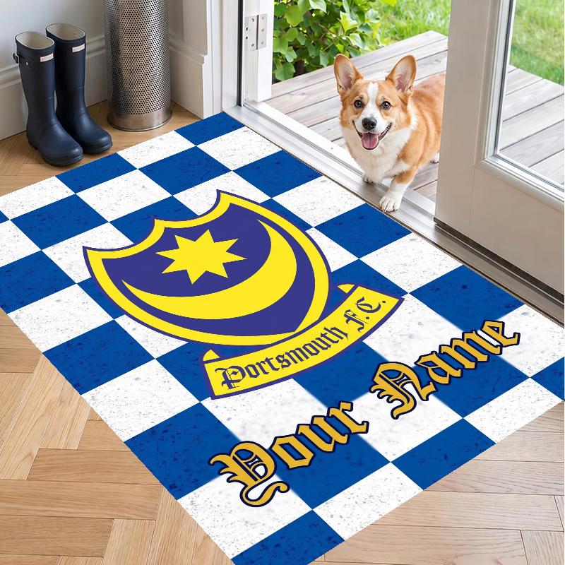 Custom Name Portsmouth FC Crystal Velvet Floor Rug Personalized Text Soft Carpet Home Decor