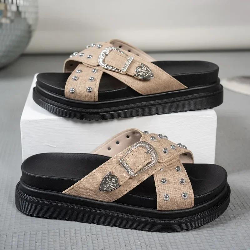 Новые модные босоножки на платформе, синие женские летние платья, пляжные тапочки с открытым носком, панк-готические женские босоножки на танкетке, большие размеры