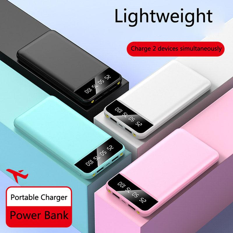 Ультратонкий аккумулятор Power Bank Портативное зарядное устройство большой емкости 20000 мАч Мобильная станция смены питания со светодиодной подсветкой