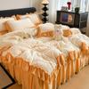 Популярный на Xiaohongshu Толстый Молочный Флис Покрывало Юбка для Кровати Набор из Четырех Предметов Флис Фарай Теплый Пододеяльник Шапка для Кровати