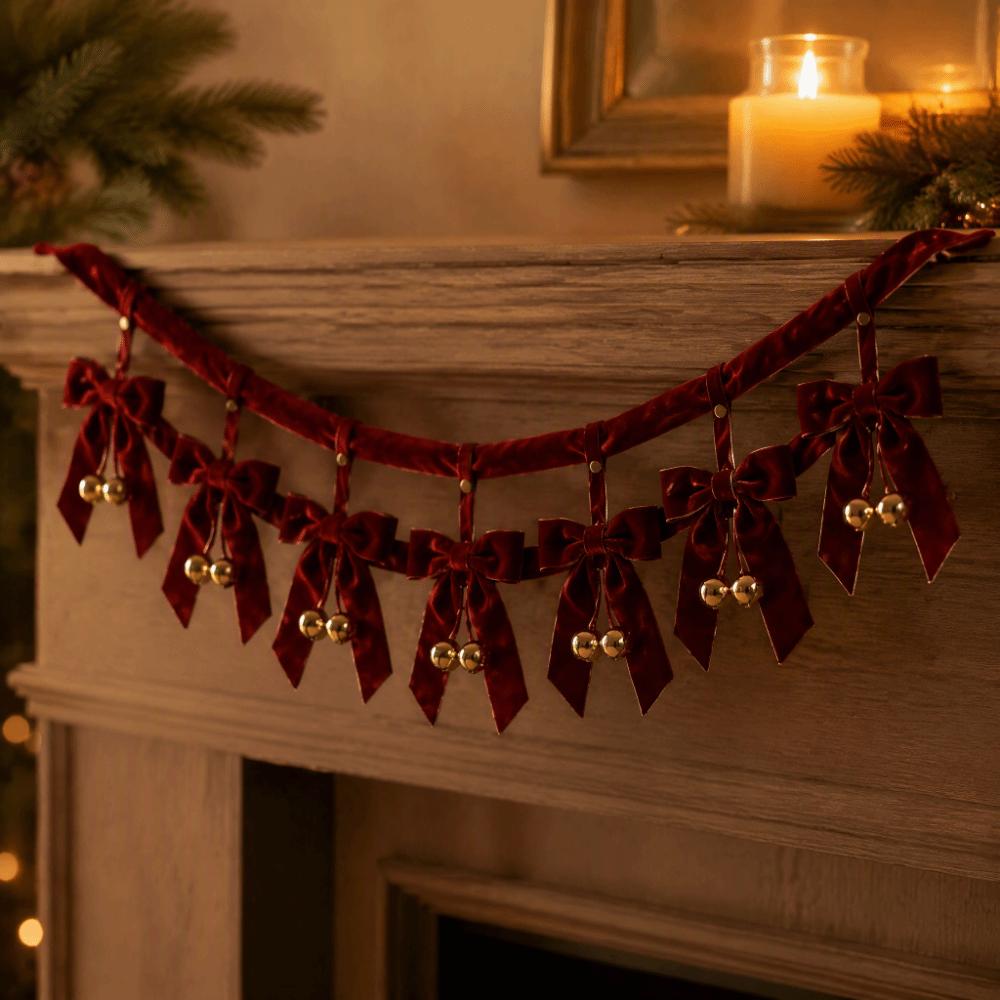 Hanging Christmas Bowknot Banner Exquisite Xmas Holiday Banner Bowknot Garland  Indoor Decor