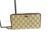 Authentic GG Brown Canvas White Leather Round Zip Long Wallet #a695  Refurbished