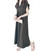 TASOGARA Long Solid Plus Sizes Maxi Loose for Commuting Free Dark Women's Dress, Spring/Summer, Color, Cotton, Figure-Flattering, Available, Length,