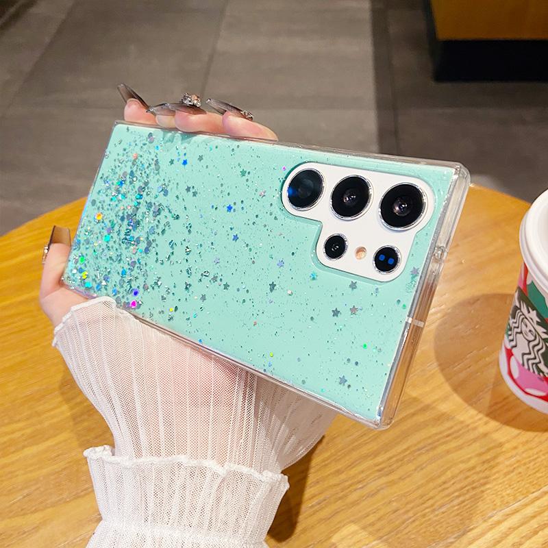 Shiny Glitter Drop Glue Clear Case Shell For Samsung Galaxy S25 Ultra S24 FE S23 Plus S22 A16 A56 A06 A55 A35 Transparent Shockproof Slim Phone Cover
