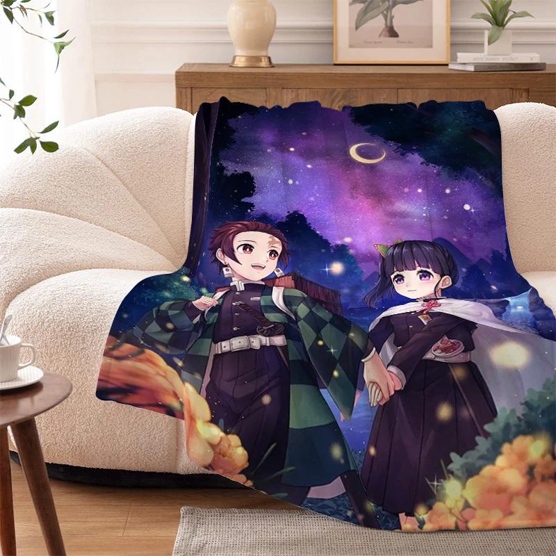 Пледы для дивана на зиму Аниме D-Demons Slayer Теплый на колени Кровать Флис Кемпинг Пушистые Мягкие Пледы Микрофибра Постельное белье Кинг-сайз