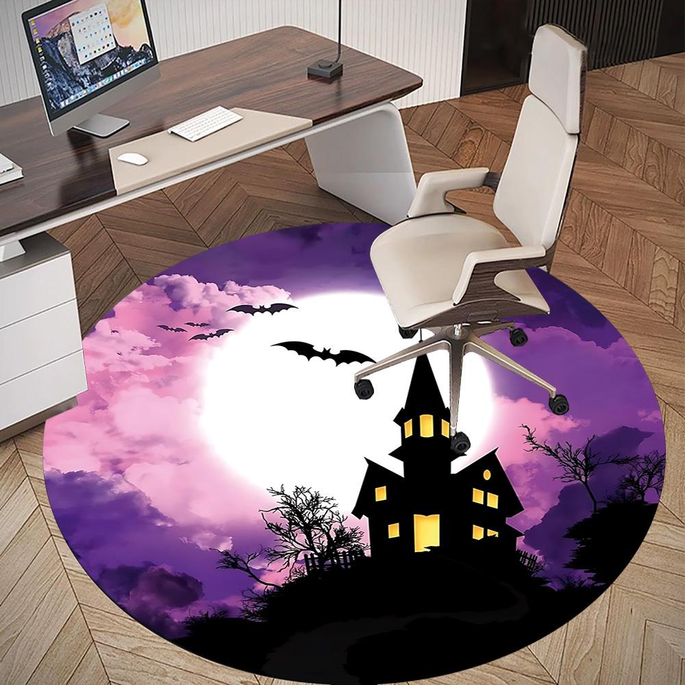 1pc haunted house moonlight Round Chair mat Area Rug - Non-Slip, Floor Mat for Office, Bedroom, and Indoor Decor c1125546