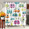 1pc Cartoon-Themed Shower Curtain Featuring Hand-Drawn Humorous Vintage Campers And Forests, Washable, Made of Polyester, Comes