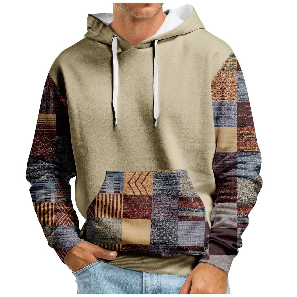 Осенний мужской свитер с большим капюшоном и цифровым принтом, новый большой базовый свитер