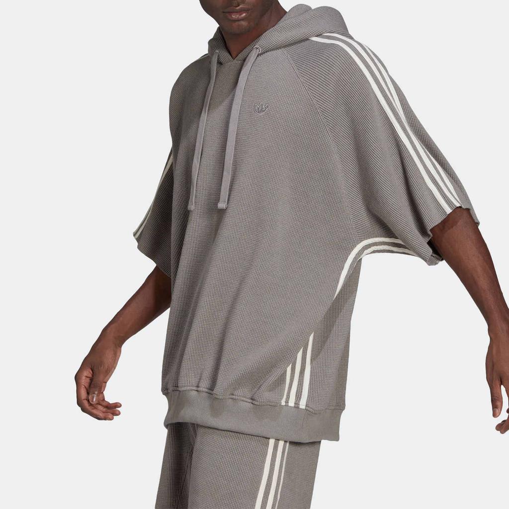 Adidas Оригинальный трилистник, однотонный с капюшоном и вышитым логотипом, толстовка с короткими рукавами, мужские топы, серый HC3825