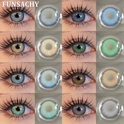 FUNSACHY 1 пара цветных контактных линз для глаз, модная косметика, для школьников, годовые синие линзы для глаз, коричневые контактные линзы для глаз