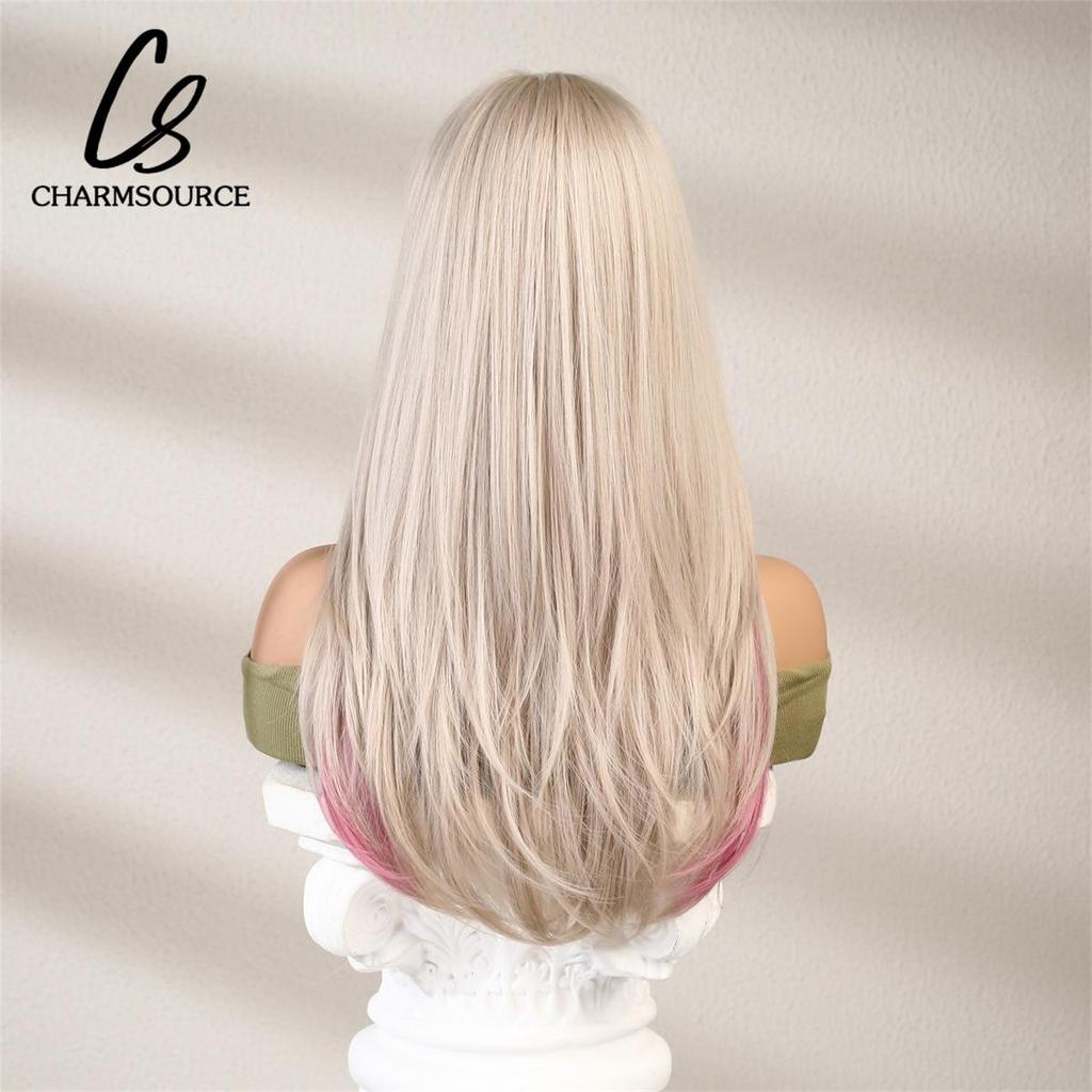 Смешанный светло-русый и розовый парик, длинные волнистые парики с челкой для женщин, синтетический парик, косплей, повседневные термостойкие волосы
