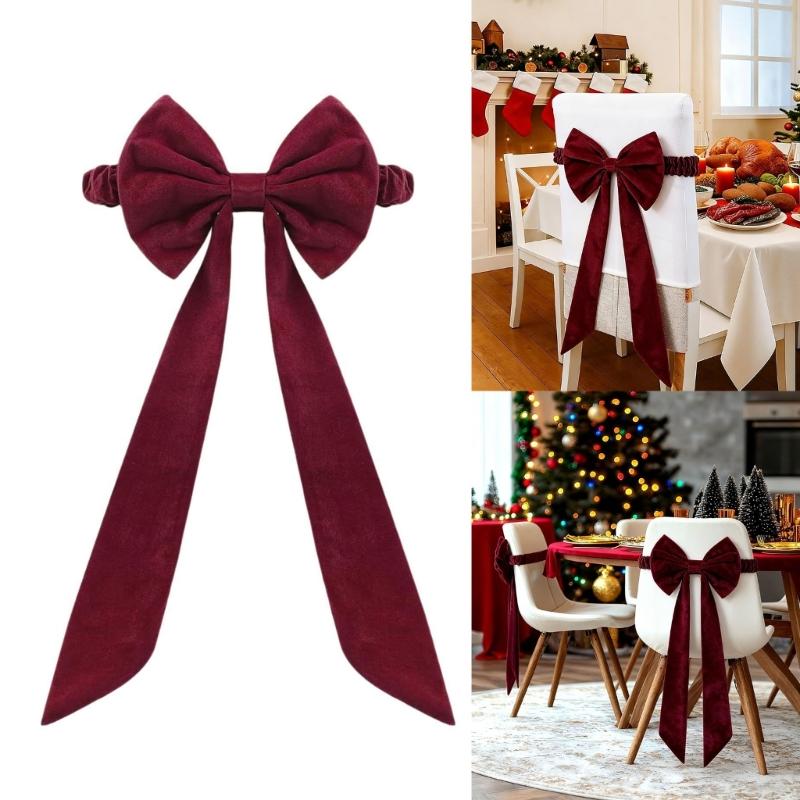 Christmas Velvet Chair Bows Tie Chair Back Ribbons Sashes Set for Weddings and Event for Enhancing Venue Elegances