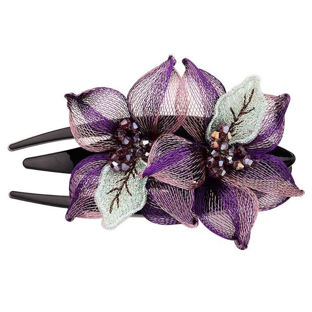 Korean Style Flower Hairclip Headdress Crystal Headdress Temperament Women Hairpin  for Mom