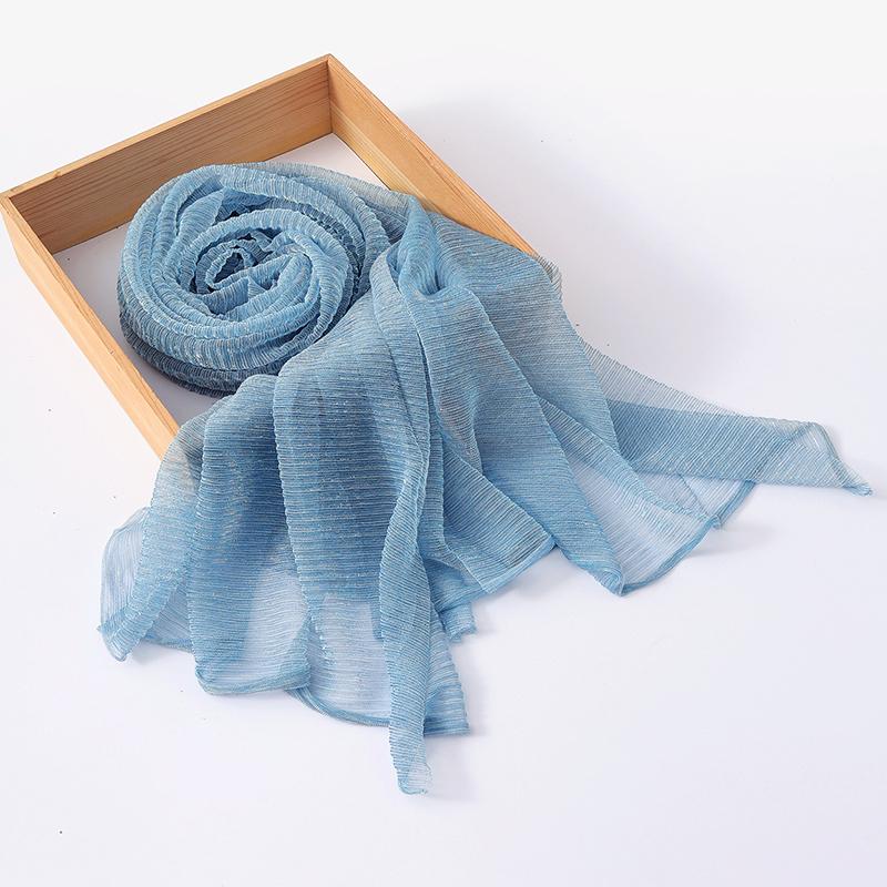 Женские мерцающие хиджабы Однотонный шарф Эластичная пряжа Жатый платок Мусульманский исламский тюрбан Блестящий однотонный шарф Головной убор Обертывание