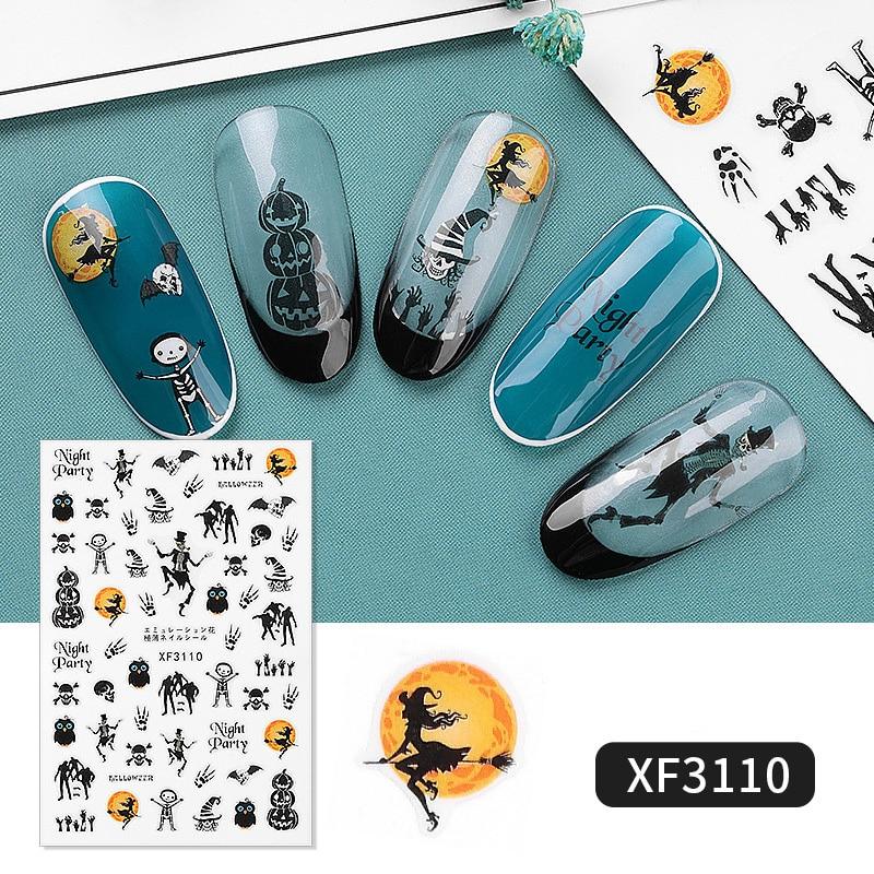 1 Sheet Halloween Series Nail Sticker Pumpkin Lantern Skeleton Spider Vampire Decals For Nail Art DIY Decoration Tools