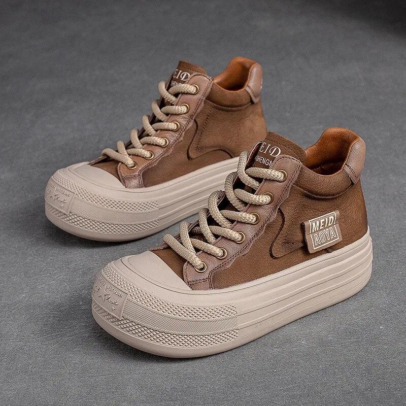 Johnature Универсальные туфли на плоской подошве из натуральной кожи на толстой подошве, повседневные однотонные короткие ботинки, женская обувь