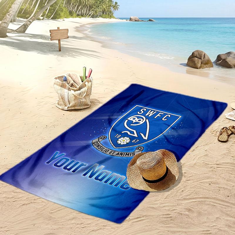 Sheffield Wednesday FC Personalized Printed Beach Towel Soccer Logo Support Custom Name Text Absorbent Towel For Sport Travel Special Gift