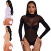 Female Jumpsuit Thigh High Stockings Sexy Lingerie Suit Elastic Sheer Bodysuit Mesh Lace See Through Fishnet Open Crotch Women