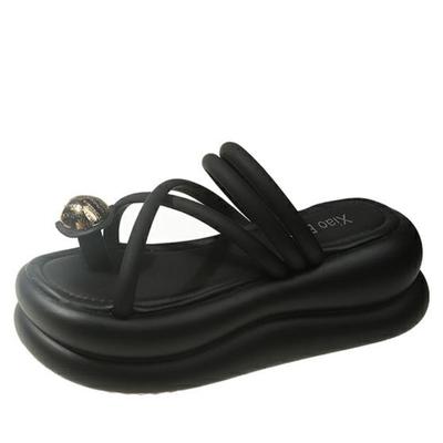 Модные повседневные пляжные тапочки на танкетке 7 см для женщин, летние сандалии на платформе, женские с открытым носком, удобные женские шлепанцы с застежкой-липучкой