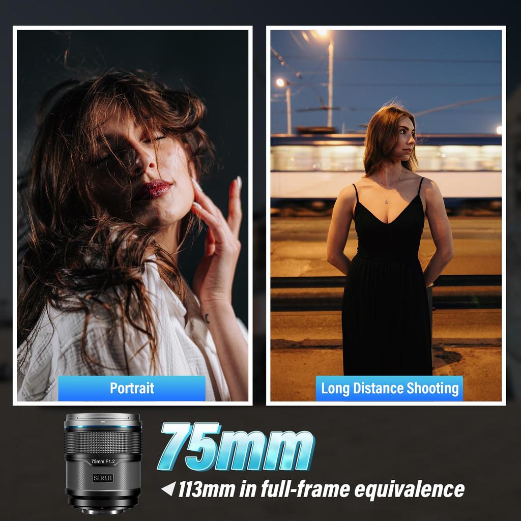 SIRUI Sniper 75mm Телеобъектив с автофокусом для объектива, F1.2 APS-C X-T4, X-T5, X-H1, X-H2/H2S, X-T3, X-T30, X-S10 (X-Mount ,черный)