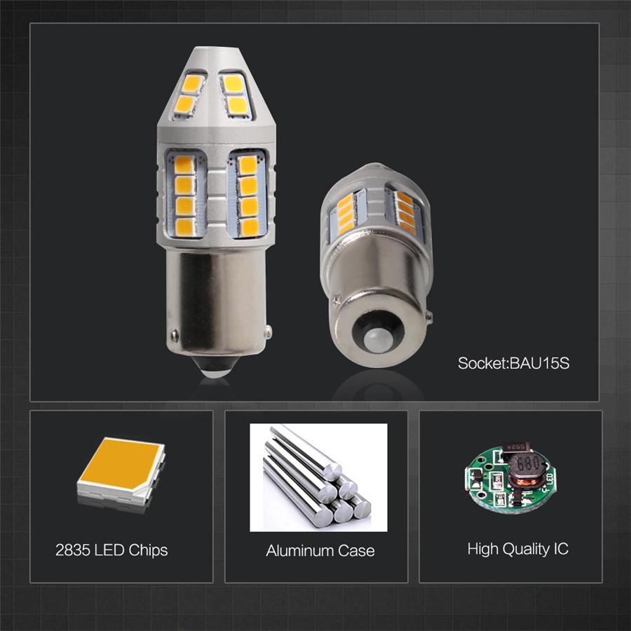 2pc Canbus No Resistor No Flash Amber BAU15S 7507 PY21W 1156PY 30SMD 2835 LED Bulbs