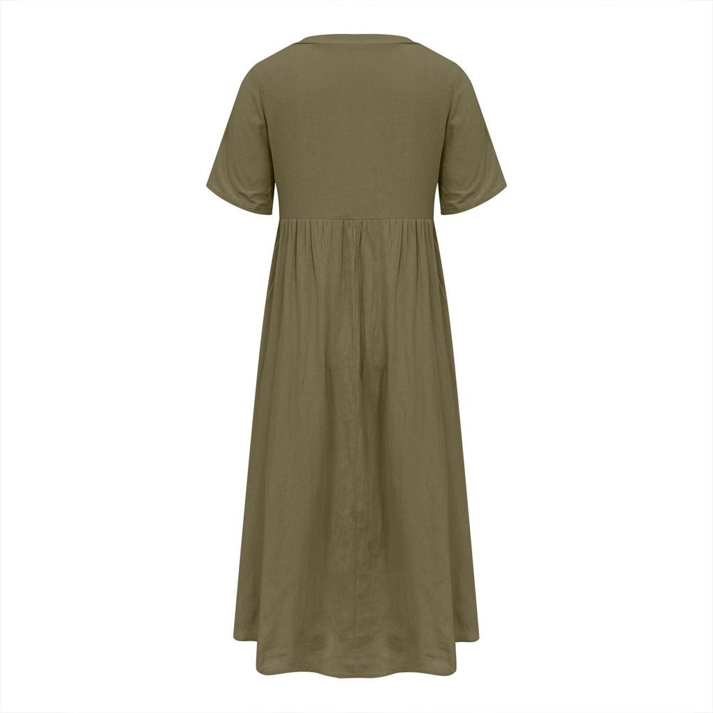 Летние платья для женщин Летнее платье макси в стиле бохо с коротким рукавом и V-образным вырезом Модное платье с карманами