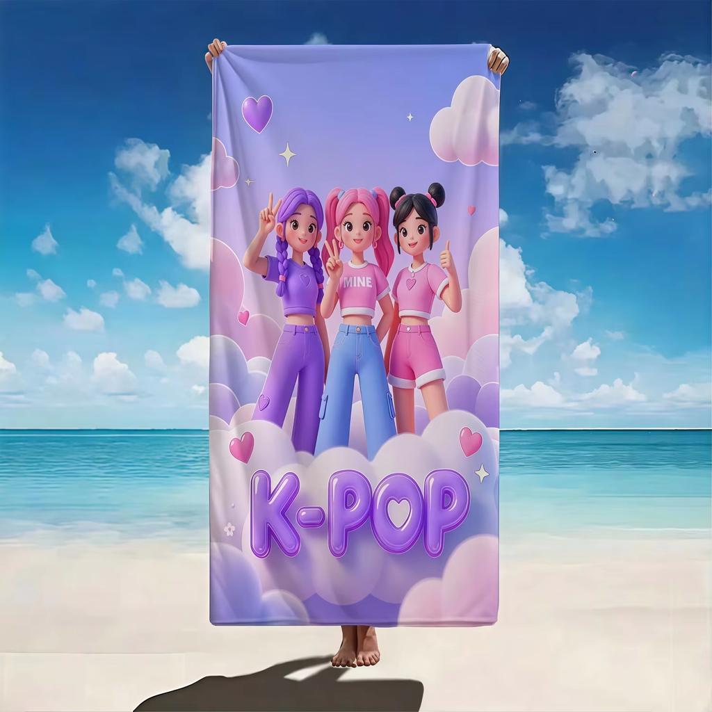 Модное пляжное полотенце с мультяшными девушками K-pop, легкое, приятное для кожи, для бассейна, пляжа, кемпинга, летнего путешествия, подарок