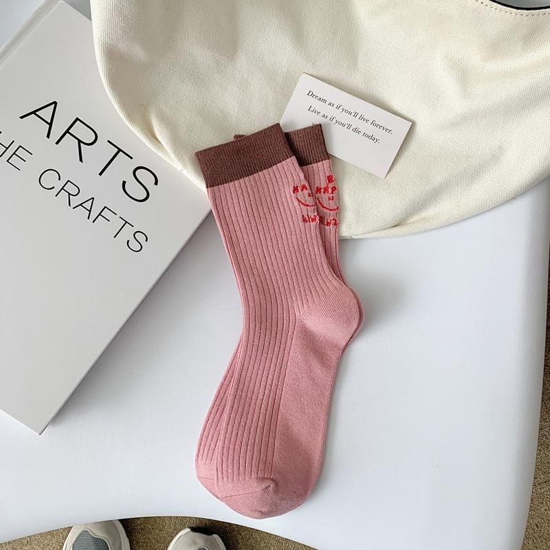 Забавные носки с вышивкой букв, женские повседневные модные уличные носки в стиле Харадзюку, хлопковые вязаные эластичные спортивные длинные носки для девочек