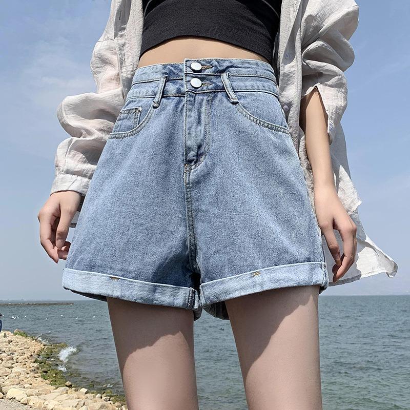 Summer Casual Loose Denim Shorts for Women Fashion High Waist Wide Leg Jeans Female Pants Vintage Blue Simple Office Lady Shorts 24250