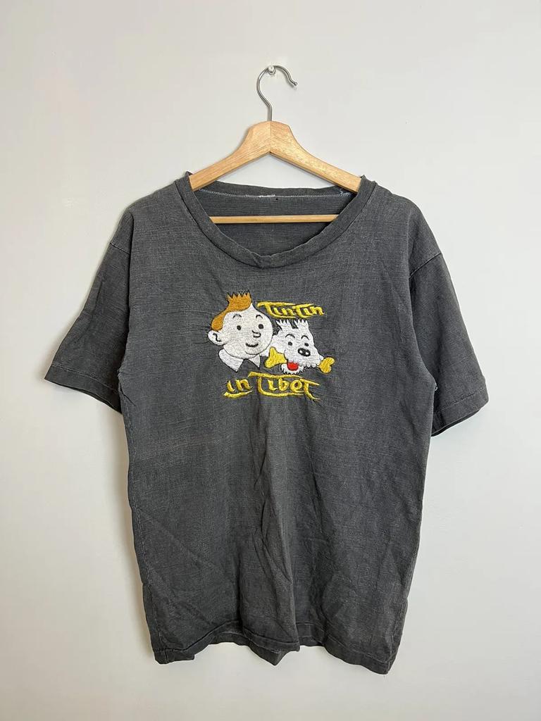 Rare 70s Vintage TinTin Embroidered T-shirt Cartoon Grail