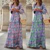 2025 Autumn Fashion V-neck Long-sleeve Bohemian Mid-length Dress for Women