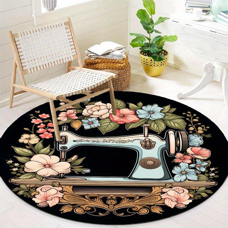 1 Piece Rose And Sewing Machine Round Rug Suitable For Living Room Bedroom And Kitchen Home Decoration Room Decoration Gift For Friends And Family