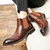 Men Fashion Leather Slip-on Ankle Boots Pointed Toe Low Heel Shoes Male Casual Classic Chelsea Boots Mens Boots and Luxury Shoes