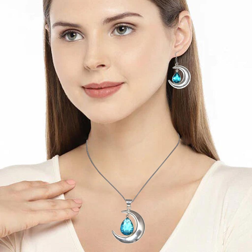 Комплект из серег и подвески ко Дню матери с драгоценным камнем London Blue Topaz