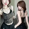 American Style Spicy Girl Style Fake Two Leopard Print Hanging Neck Camisole Vest with Chest Cushion for Women Slim Fit and Slimming Look Inner Top
