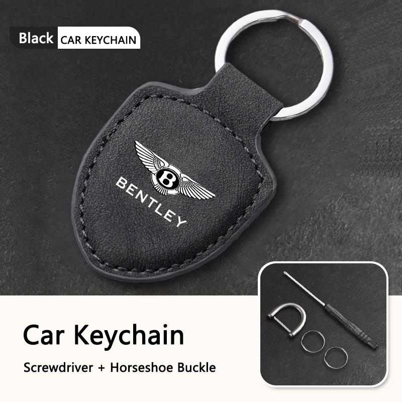 Leather Car Logo Keychain Keyring Key Chain Pendant Men Women Gifts for New Bentley Flying Spur Continental GT Bentayga Mulsanne 21A