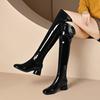 Microfiber Autumn Winter Shoes Chunky Heels Big Size 45 Size 44 Size 46 Women Keep Warm Over-the-knee Boots