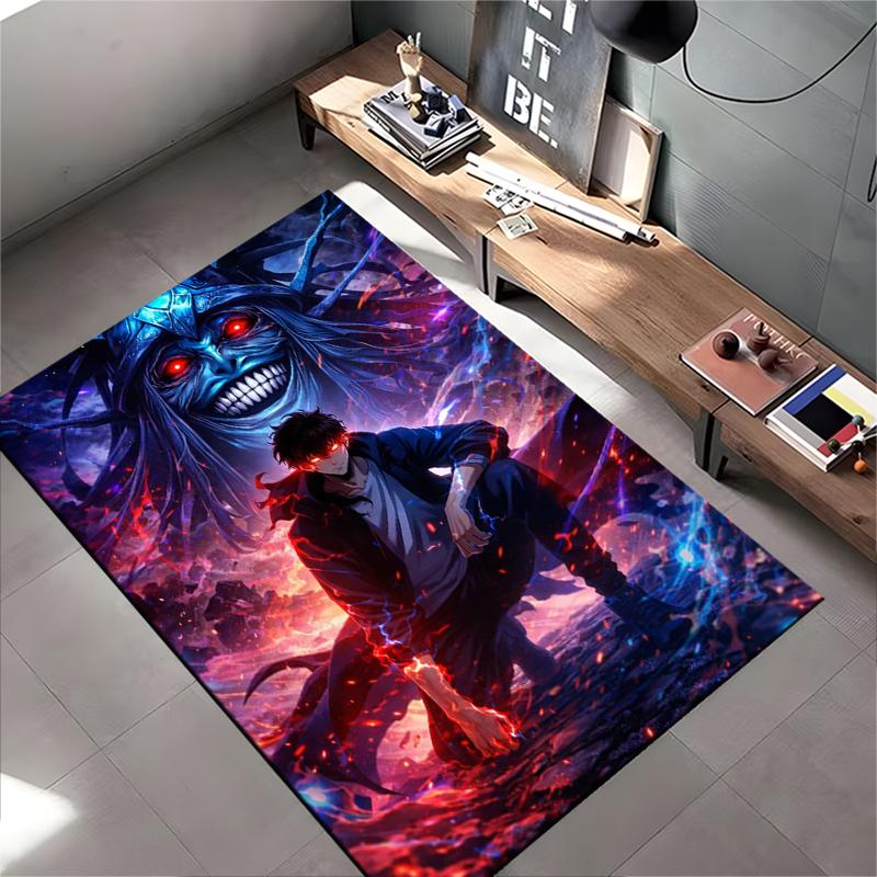 "Dark Fantasy Carpet - Anime Style with Fiery Colors and Demon Design" Suitable for use as an anti-slip for living room bedroom sofas