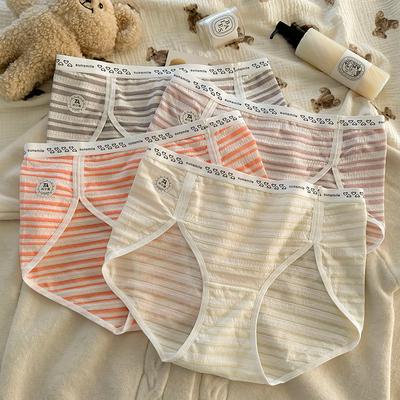 Большие размеры женские полосатые спортивные трусы-трусы из хлопка с удлиненным шаговым швом и высоким разрезом с треугольными чашечками