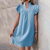 Летнее свободное прямое платье - Повседневное отпускное платье со стойкой воротником однотонное европейской и американской моды