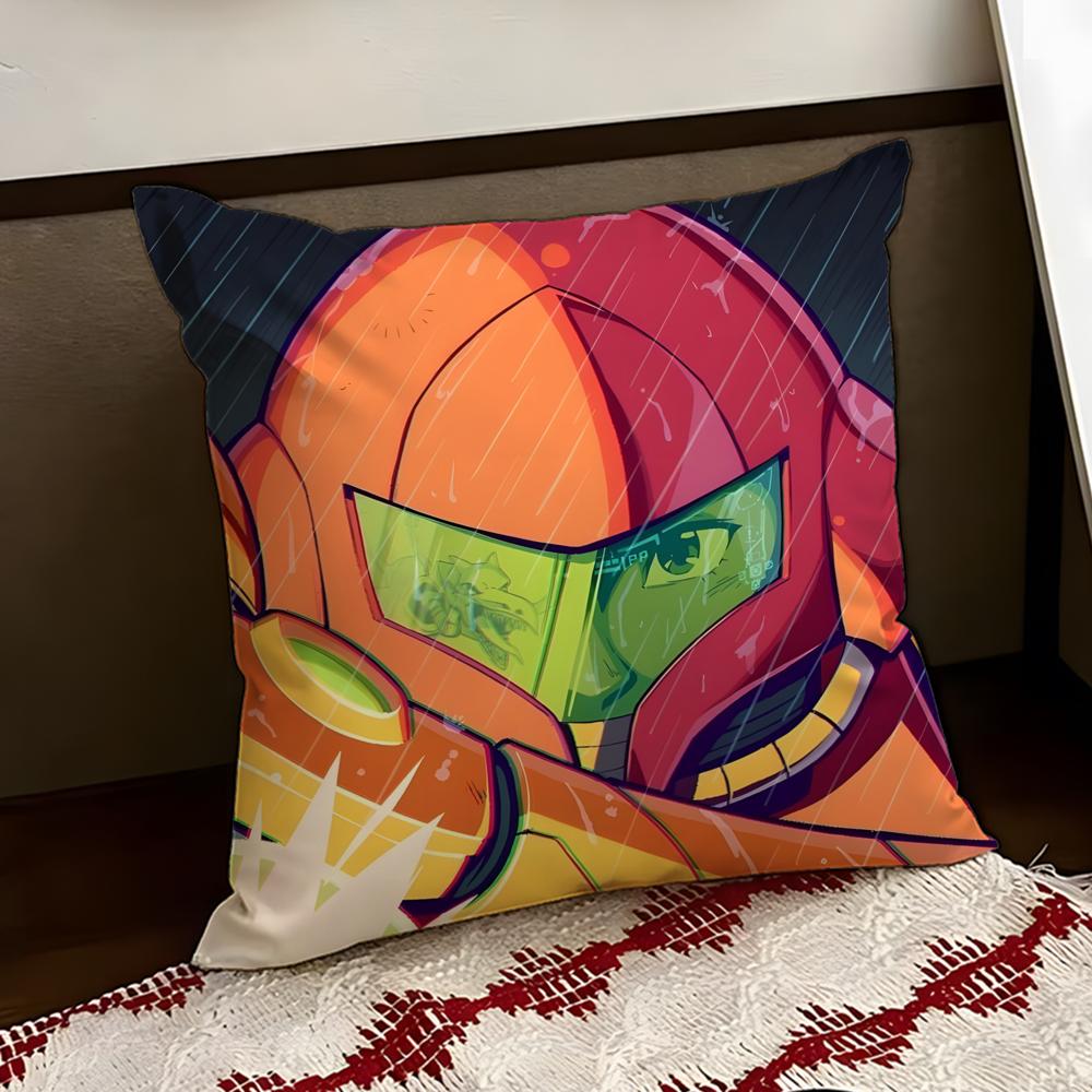 MMetroid Anime Cushion Cover Reversible Soft Durable Pillow Cover Home Car MultiScene Use for Daily Comfort