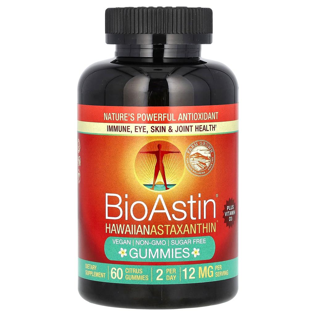 Nutrex Hawaii BioAstin, Hawaiian Astaxanthin Gummies, Citrus Flavor, 12mg, 60 Gummies (6mg Per Gummy)