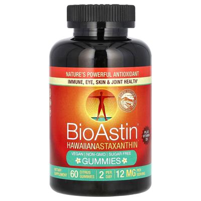 BioAstin, гавайские жевательные мармеладки с астаксантином, цитрусовый вкус, 12 мг, 60 мармеладок (6 мг на мармеладку)