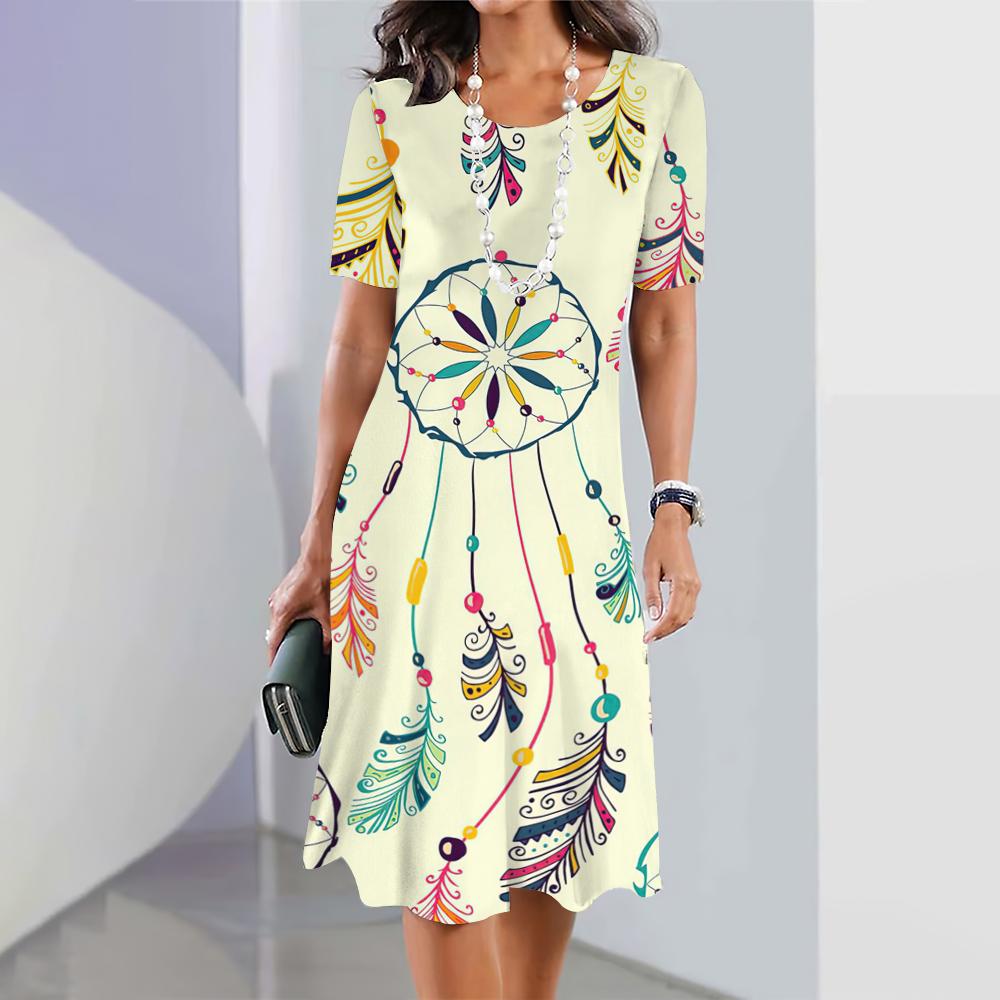 Dreamcatcher 3D Print Dresses For Women's Elegant Dresses Summer Female Short Sleeve Dress Fashion Oversized Clothes