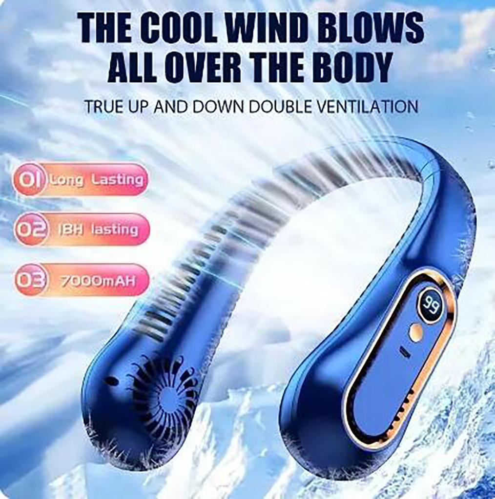 1pc Portable USB Charging and 5-speed Adjustable Neck Hanging Fan with Digital Display Screen, Suitable for Outdoor Exploration