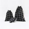 3 Pcs/set Simple Cotton Linen Lattice Drawstring Bag Travel Jewelry Phone Cosmetic Canvas Storage Bag
