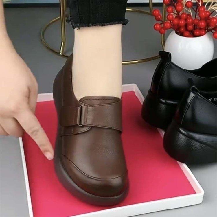 Wedge Heel Soft Leather Single Shoes Women's Spring 2025 New Round Head Wedge Heel Muffin Sole Comfortable and Versatile Soft Sole Small Leather Shoes