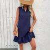 Весна-лето Женские свободные платья без рукавов с высокой талией, А-силуэтом, V-образным вырезом, однотонное платье-жилет S-XL